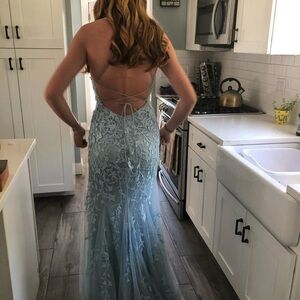 PROM!!! Elegant Lace Backless Gown in Light Blue- Worn once